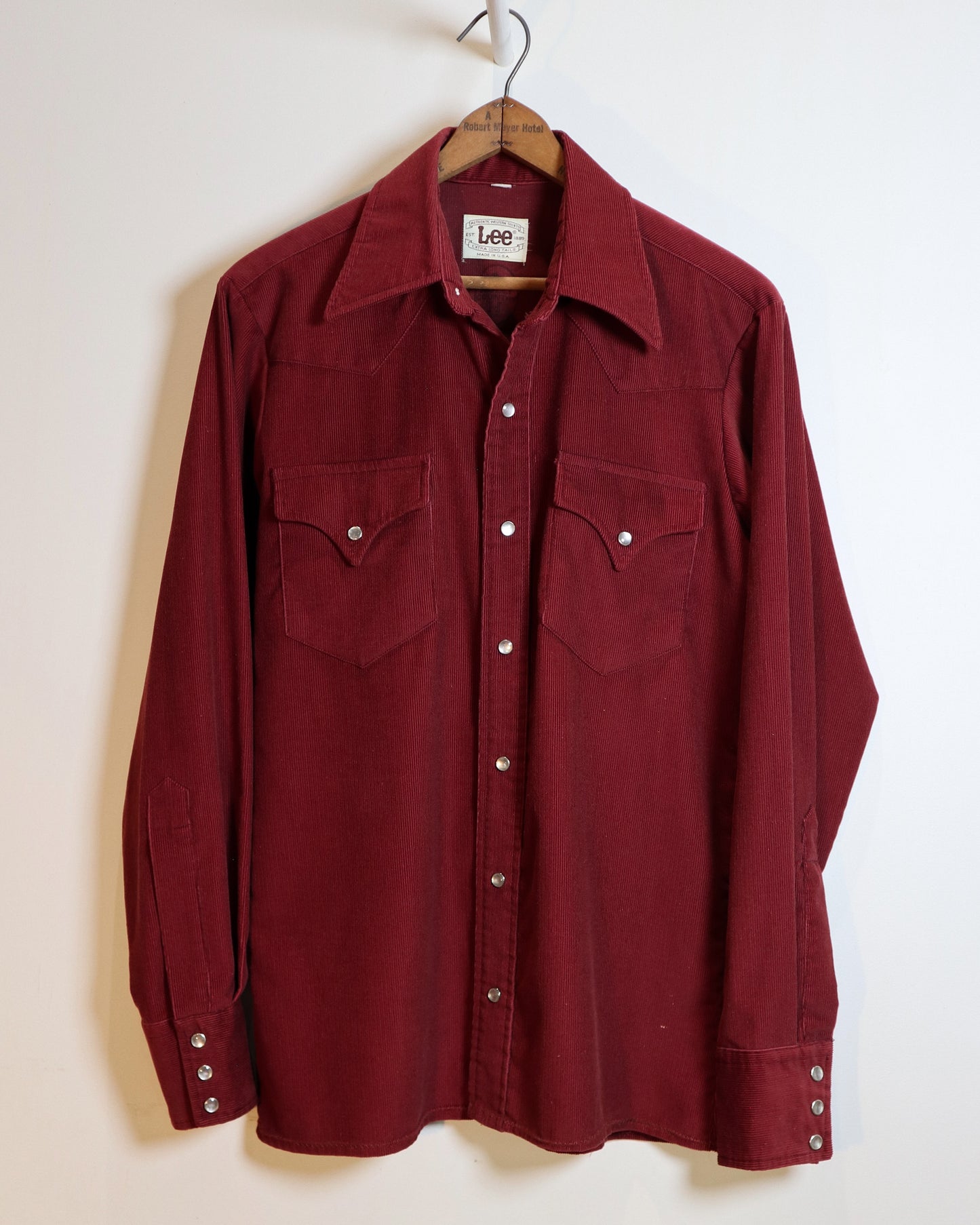 c. 1970s Lee Oxblood Corduroy Western Shirt - Size M